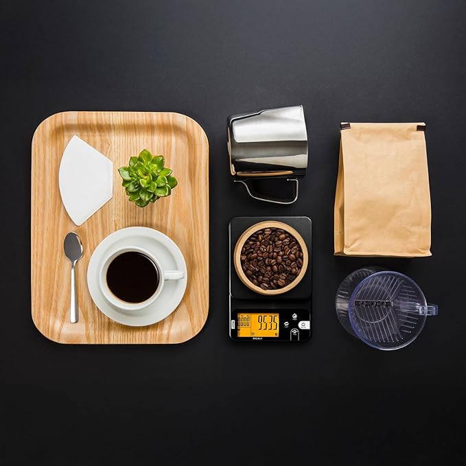 Polit Brewly Digital Coffee Scale with Timer｜6.6lb/3000g Espresso Scale 0.1g/0.005oz Triple-Range Precision｜USB-C or Battery｜Dual Timer Modes｜Small Travel Kitchen Scale for Pour-Over, Brewing & Baking