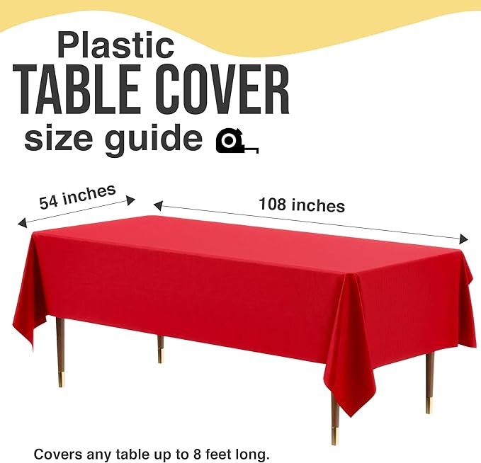 Party Solids 66% Thicker Premium Plastic Table Cloth Rectangle Table Cover 0.5 Mil 6 Pack Red Table Cloth 54 Inch x 108 Inch Disposable Tablecloth Won't Tear Easily Like Cheap Thin Brands