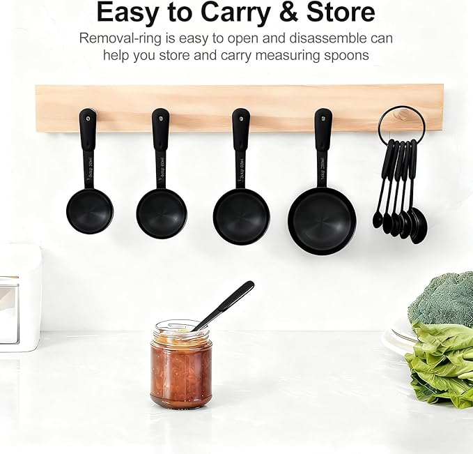 Measuring Cups and Spoons Set, Stainless Steel 10 Piece for Cooking and Baking (5 Cups + 5 Spoons, All Black)
