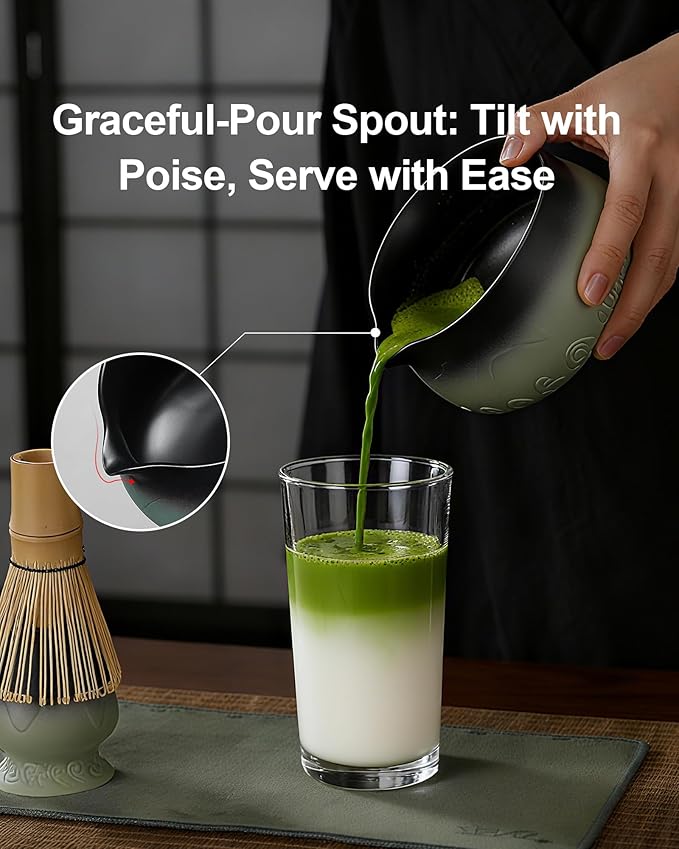 ZENS Matcha Whisk Set, Matcha Kit Set with Bowl and Bamboo Whisk, 304 Sifter, Scoop, (Chasen Holder) -Tea Mat, 6pcs Matcha Set for Latte-Making, Sage Green