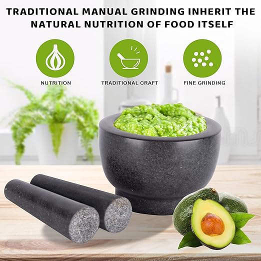 Mortar and Pestle Set,Heavy Duty,Unpolished Granite,5Inch-1.5Cup Capacity,Grinder for Spices and Seeds,Grinding,Crushing and Mashing Spices,Nuts,for Guacamole,Garlic Sauce,Black.