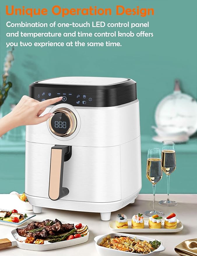 Air Fryer, ALLCOOL Airfryer Oven 8QT Large 1700W 8-in-1 with Touch Screen Air Fryers Dishwasher Safe Nonstick Basket Freidora de Aire 36 Recipes BPA & PFOA Free White