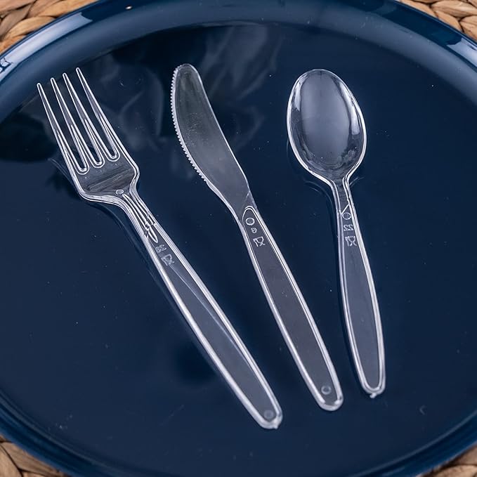 Party Bargains Disposable Cutlery Set [Sapphire] - [120 Count] Clear Heavy Duty & Solid Disposable Silverware Utensils Set, Perfect for Weddings, Buffets, Luncheons