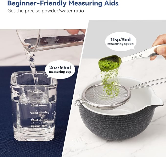 10-Pcs Matcha Kit Set, Whisk and Bowl with Spout & Measuring Spoon, Japanese Tea Making Tools, Charcoal Grey