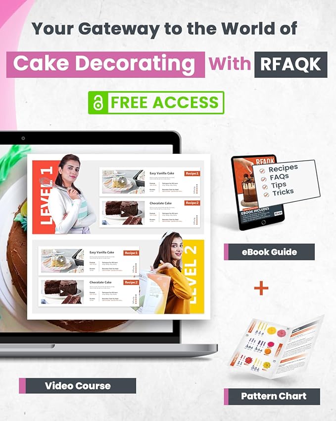 RFAQK 74 PCs Icing Piping Bags and Tips Set, Cake Decorating Kit with 48-Numbered Piping Tips, 20+1 Pastry Bags for Cookie Cupcake Cake Decoration, with Booklet and E-book (Pink)