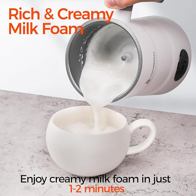 Milk Frother, 4-in-1 Electric Milk Steamer, 11.8oz/350ml Large Capacity for Auto Warm/Cold Foam, Heating Milk for Coffee, Latte, Macchiato, Cappuccino, Hot Chocolate (White)