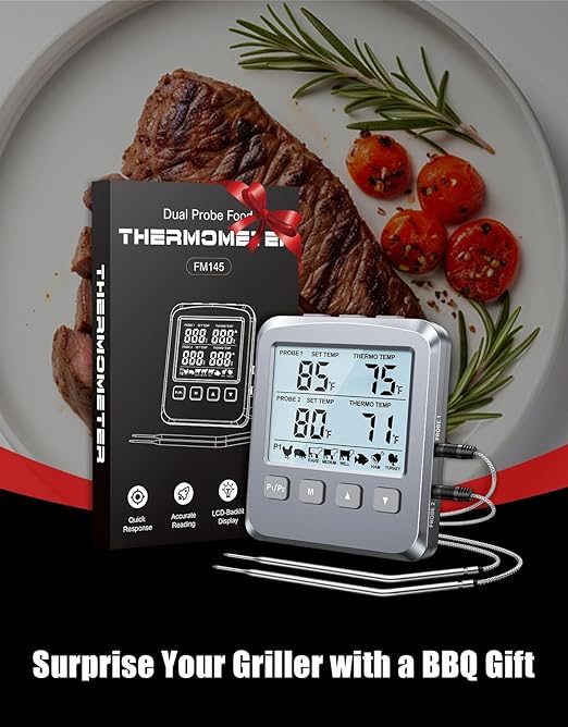 Dual Probe Meat Thermometer Digital for Cooking, Grilling & Smoking with Large LCD Backlight & Alarm, Kitchen Food Grill Thermometer, Smoker Accessories for BBQ, Oven, Oil Fry, Gifts for Men