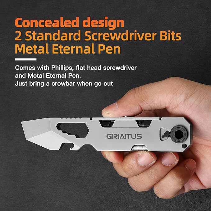 EDC Pry Bar Multitool with Bi-Directional Ratchet Screwdriver & Everlasting Pen, Wrenches, Crowbar, Bottle and Box Openers - Your Versatile Companion for Everyday Carry and Camping Accessories