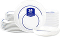 Stone Lain Luna 24-Piece Porcelain Dinnerware Set, Plates and Bowls Set, Dish Set for 8, Blue
