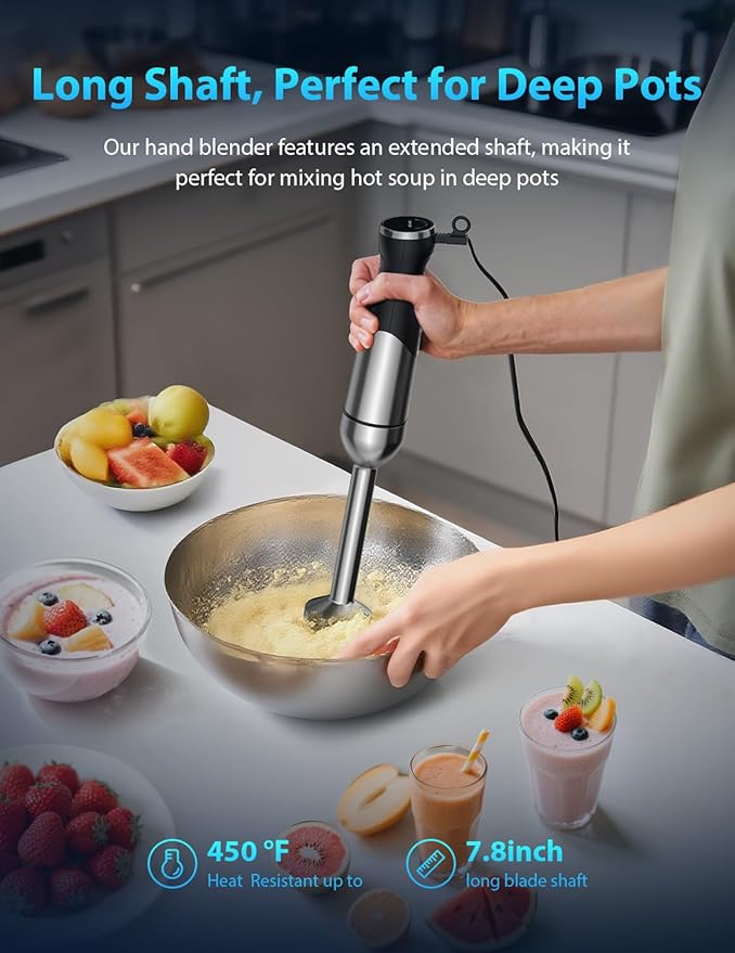 2025 New 1000W Immersion Blender Handheld – 25-Speed, Stainless Steel, Hand Blender, Corded Hand Mixer with Heavy-Duty Copper Brushless Motor & Gift Box