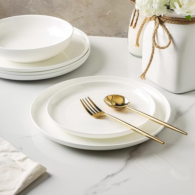 Stone Lain Gabrielle Formal Bone China Dinnerware Set for 8, White
