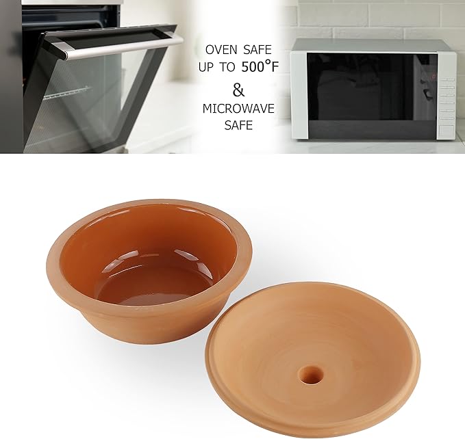 Reston Lloyd Eurita 4 Quart Terracotta Clay Non Stick Dutch Oven – Natural, Lead Cadmium‑Free, Oven & Microwave Safe, Rustic Slow-Cooker Pot Roasting & Casseroles, Healthy cooking with recipe guide