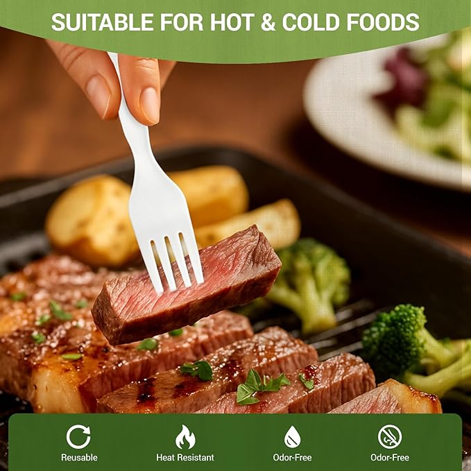 Compostable Froks - 500Pcs Heavy Duty Forks Disposable Utensils, BPA-Free, Heat Resistant, Eco Friendly Disposable Forks Bulk, BPI Certified Disposable Cutlery for Party, Office & Picnic