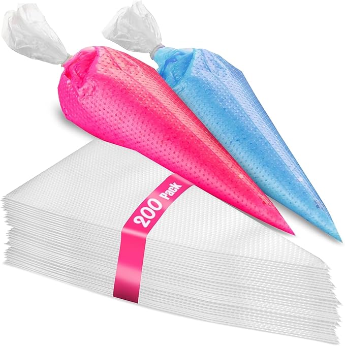 Set of 200 - Anti Burst Piping Bags 12 Inch - Prestee Tipless Icing Bags - Durable Frosting Piping Bag Tools - Pastry and Cookie Decorating Supplies