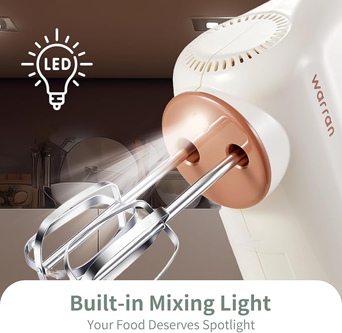 300W Compact Lightweight Electric Hand Mixer, with Powerful Quiet DC Motor for Baking, Cake, Brownies, Cookie Dough, Ideal for Home Kitchen (Green)