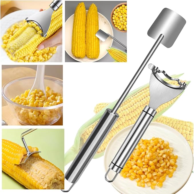Corn Peeler 2PCS Stainless Steel Corn Peeler and Stripper Tool Set 2025 Corn Planer Cutter Thresher Scraper,Peel Corn Cob Separator Quick