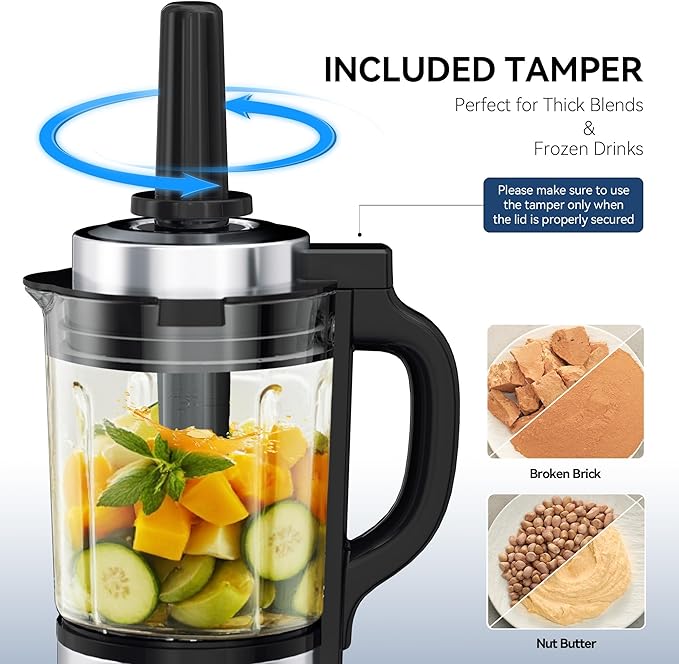Glass Blenders for Kitchen with Tamper High-Speed Heating Blender – 1500W Motor, 9 Adjustable Speeds, 14 Preset Programs, Nut Milk, Smoothies, Soups, Baby Food, Auto Clean, Ideal for Home & Family Use