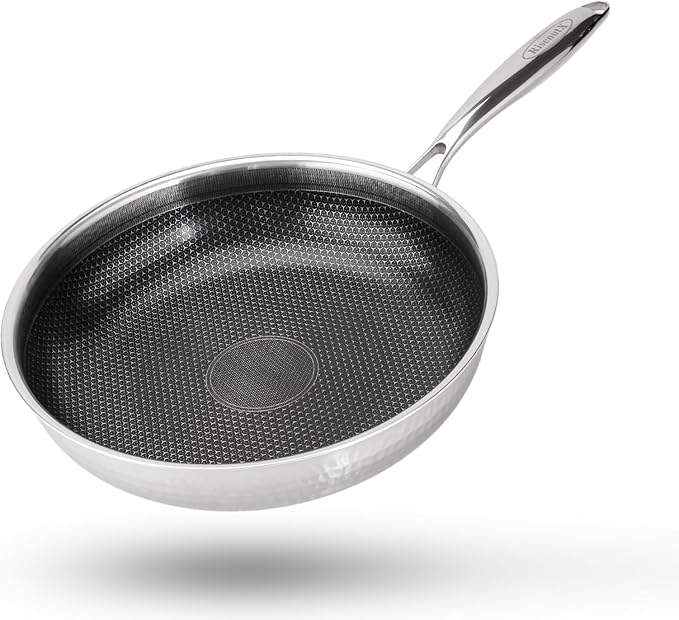 Hybrid 12 inch Stainless Steel Non Stick Skillet,Frying Pans Nonstick, PFOA Free Cookware, Dishwasher and Oven Safe, Induction Compatible