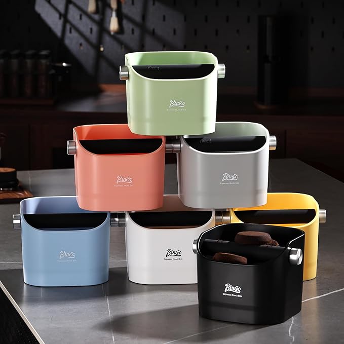 Espresso Knock Box - Bincoo Blue Espresso Machine Knock Box/Espresso Grounds Knock Box, Barista Style Coffee Knock Box for Grounds with Removable Shock-Absorbent Knock Bar and Anti-Slip Base. (Blue)