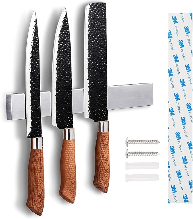 8 Inch Magnetic Knife Holder for Wall No Drill - Upgraded Stainless Steel Magnetic Knife Strip with 3M Type, Magnet Knife Strip Bar Rack for Kitchen Utensil & Tool Storage, Art Supply Essentials