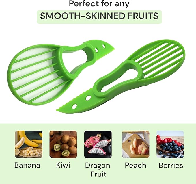 Avocado Slicer (Pack of 2) - 3 In 1 Tool - Cutter, Peeler, Pitter & Scooper - Multifunctional Knife - Splitter - Easy to Use - Kitchen Gadgets