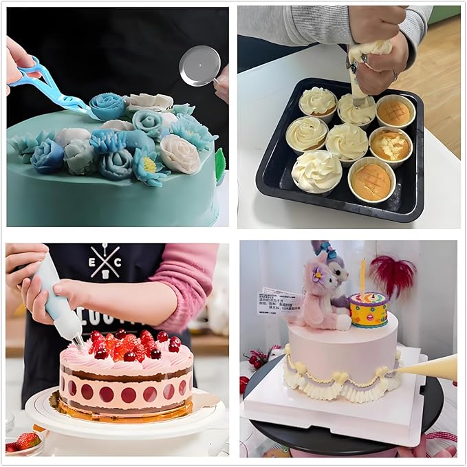 193 Pcs Cake Decorating Kit with Cake Turntable,Cake Leveler,24 Numbered Icing Tips,2 Spatulas,2 Couplers,3 Comb Scrapers,50 Pastry Bags,50 Paper Cupcake Liners,50 Cake Flags