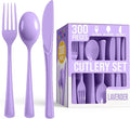 Party Solids Lavender Plastic Silverware Heavy Duty 300 Pieces Lavender Plastic Cutlery Sets, Utensil Sets, 100 Of Each Forks, Knives & Spoons Disposable Cutlery Set, Flatware Set For Party Supplies