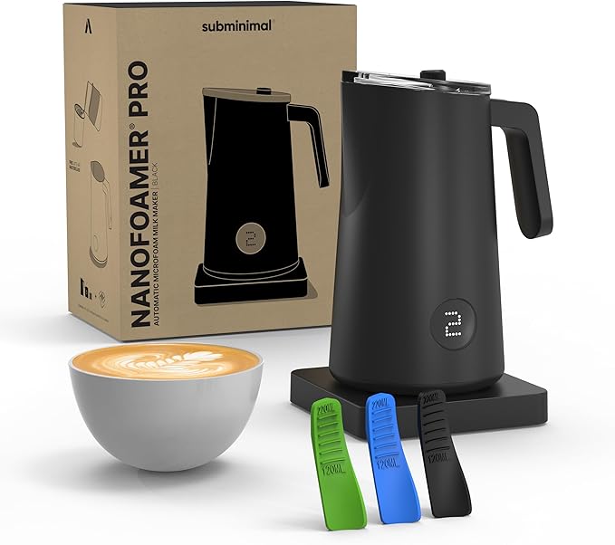 Subminimal NanoFoamer Pro Gen-2 – Revolutionary Hands-Free Microfoam Milk Maker for Cafe-Quality Foam, Coffee Bar Accessories for Dairy & Plant-Based Milk, Perfect Coffee Gifts – US Plug Type