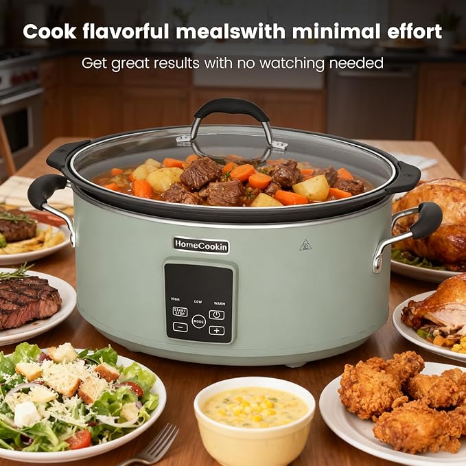 HOMECOOKIN Slow Cooker, Extra Large 10 Quart Digital Programmable Slow Cookers with Timer, Dishwasher Safe Glass Lid & Crock, Kitchen Appliance for Families and Gatherings, Olive