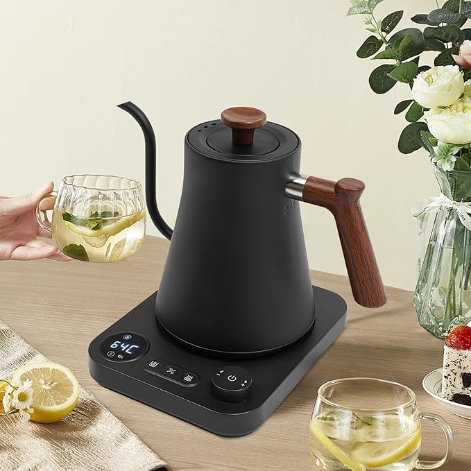 1200W Gooseneck Electric Kettle, Adjustable Temperature Constant Temperature Electric Kettle, 0.9L Pour Over Kettle for Coffee & Tea, Quick Heating, Stainless Steel Inner Lid (Black)