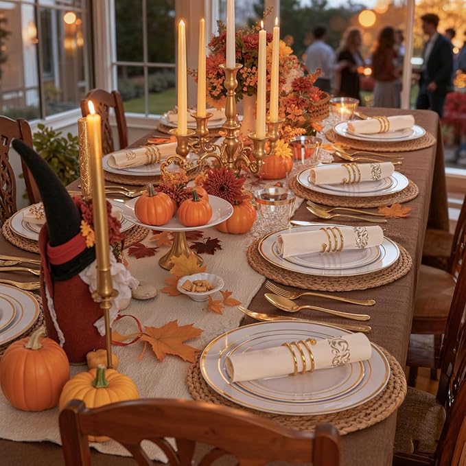WDF300 Pieces Gold Plastic Silverware - Heavy Duty Disposable Cutlery Set Plastic Gold Silverware Set Includes 100 Forks, 100 Spoons, 100 Knives for Party/Thanksgiving