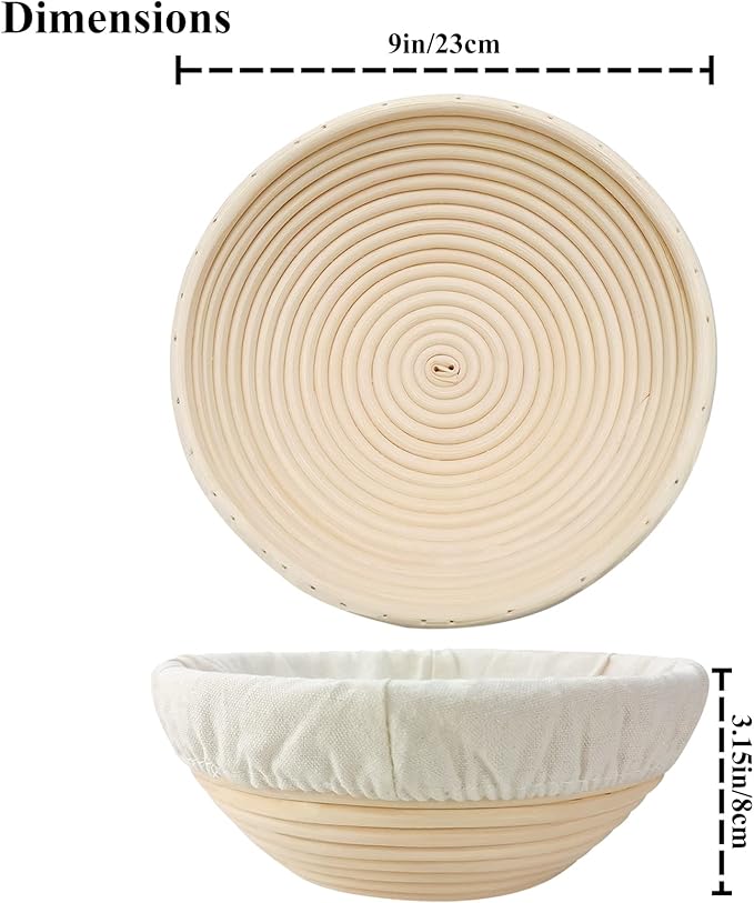 Banneton Bread Proofing Basket Set of 2: 9 Inch Round Sourdough Proofing Bowls for Artisan Bread Making for Professionals and Home Bakers