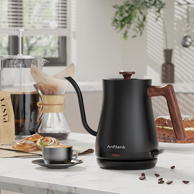 Gooseneck Electric Kettle with Thermometer, 0.8L Small Electric Tea Kettle, 1200W Fast Heat, Precision Pour for Coffee & Tea, Auto Shut Off & Dry Boil Protection, Stainless Steel