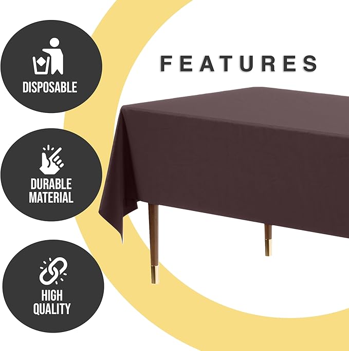 Exquisite 66% Thicker Premium Plastic Table Cloth Rectangle Table Cover 0.5 Mil 6 Pack Brown Table Cloth 54 Inch x 108 Inch Disposable Tablecloth Won't Tear Easily Like Cheap Thin Brands