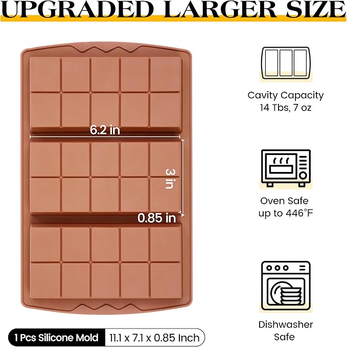 1 Pc Chocolate Bar Mold Deep Large Chocolate Molds Silicone Break Apart Thick Silicone Molds for Candy Bar (10 Snap）