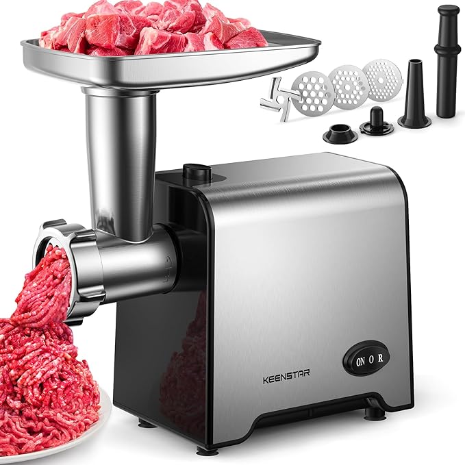 KEENSTAR 3000W Max Heavy Duty Electric Meat Grinder with Sausage Stuffer Maker & Kubbe Kit, Food Grinder with Blade & 3 Plates, Stainless Steel Meat Mincer Machine for Home Kitchen Use