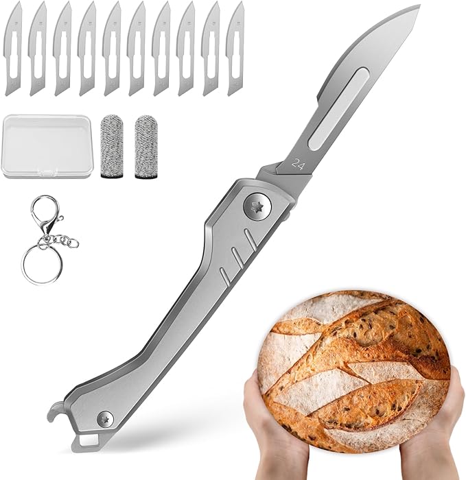 Bread Lame Dough Scoring Tool – Multi-Purpose Scoring Knife, Folding Bread Scorer Tool for Sourdough & Bread Baking with 10 Bread Razor Blades （Grey）