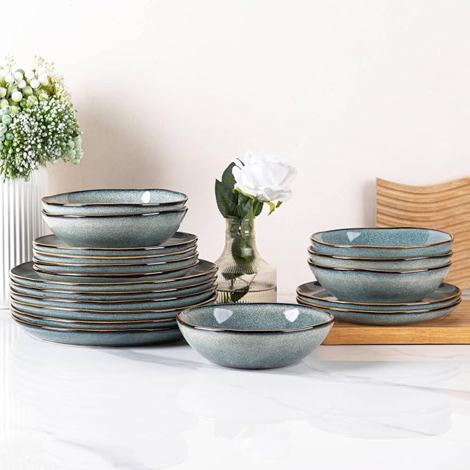 AmorArc Ceramic Dinnerware Sets,Handmade Reactive Glaze Stoneware Plates and Bowls Sets,Highly Scratch Resistant | Dishwasher & Microwave Safe Dishes Set,Service for 8 (24pc)