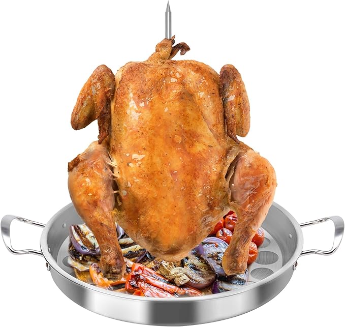 Stainless Steel Multi-Function Pastor Skewer Turkey Roasting Pan Suitable for Fried Corn Tortillas (Al Pastor), Shawarma Skewers,Chicken Leg Rack for Grill (Extra Large)