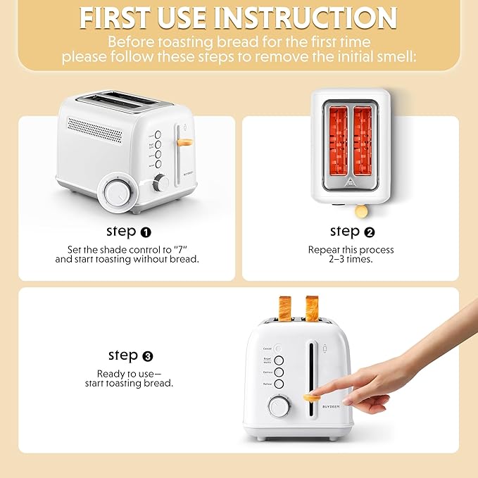 BUYDEEM DT620 2-Slice Toaster, Extra Wide Slots, Retro Stainless Steel with High Lift Lever, Bagel and Muffin Function, Removal Crumb Tray, 7-Shade Settings,Arctic White