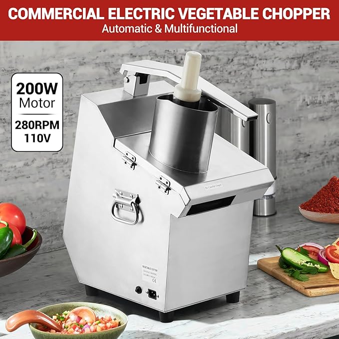 Commercial Food Processor with 6 Blades, Electric Vegetable Slicer & Chopper for Restaurant Kitchen - Stainless Steel Multifunctional Dicer, Shredder, Slicer