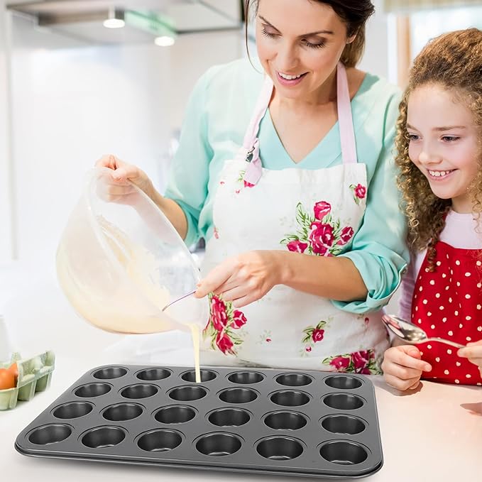 Beasea Nonstick Mini Muffin Pan 24 Cups, 2 Pack 24 Mini Small Tiny Cup Non Stick Muffin Baking Pan Tin Tray Carbon Steel Bakeware Individual Cupcake Baking Pan - Black