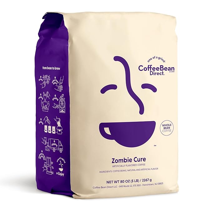 Coffee Bean Direct Zombie Cure Flavored, Whole Bean Coffee, 5 Pound Bag (Pack of 1)