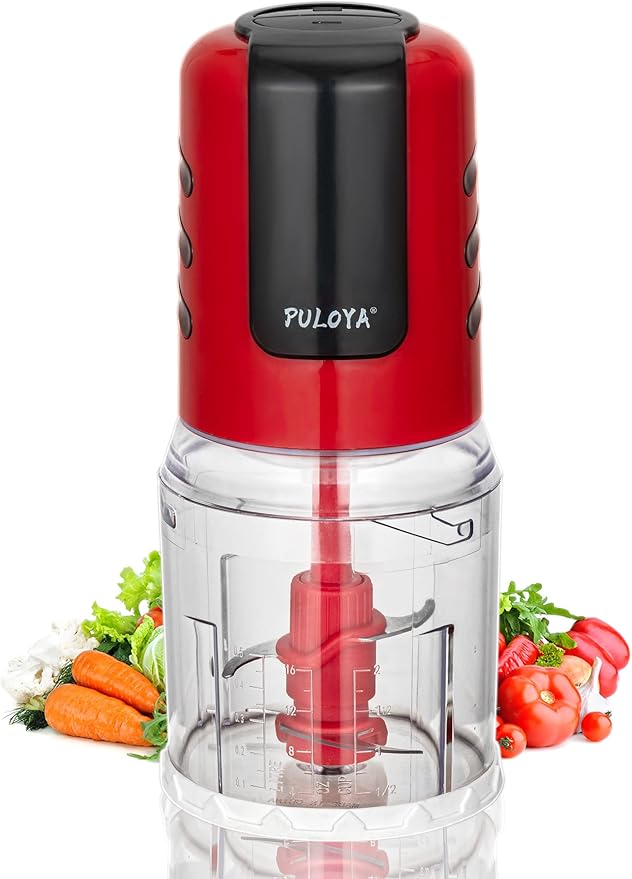 Mini Prep Food Processor 2 Cup Small Electric Food Chopper 2 Speed for Vegetables, Meat, Fruits and Nuts with 4 Stainless Steel Blades, 400-Watt, Red