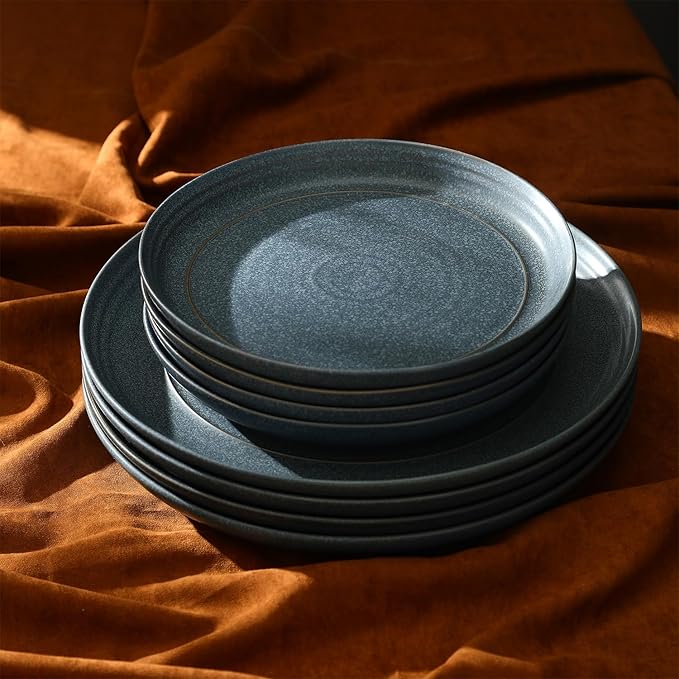 Stone Lain Elio 24-Piece Dinnerware Set Stoneware, Plates and Bowls Set, Dish Set for 8, Blue