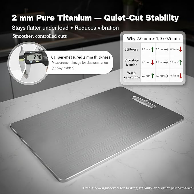 16x11 Titanium Cutting Board 2mm Thick. 100% Pure Titanium Cutting Boards For Kitchen, Stays Flat & Odor-resistant, Non-porous, Dishwasher-safe, Reversible - Multi-use: Pastry, Prep & Serve, Bbq.