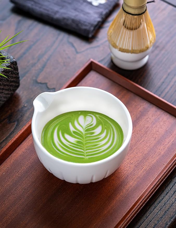 TANG PIN Matcha Set - Match Bowl and Whisk,15 OZ, Matcha Scoop | Matcha Whisk Stand (Chasen Holder) - 4pc Perfect Matcha Kit for Matcha Tea Ceremony (White)