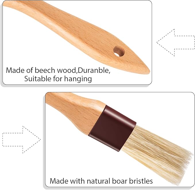 Boao 4 Pieces Natural Bristle Pastry Brush Beech Wooden Handle Basting and BBQ Brushes for Cooking, Butter, Oil, Egg, Marinade, Grilling, Baking, Kitchen Food (1 Inch, 2 Inch, 3 Inch)