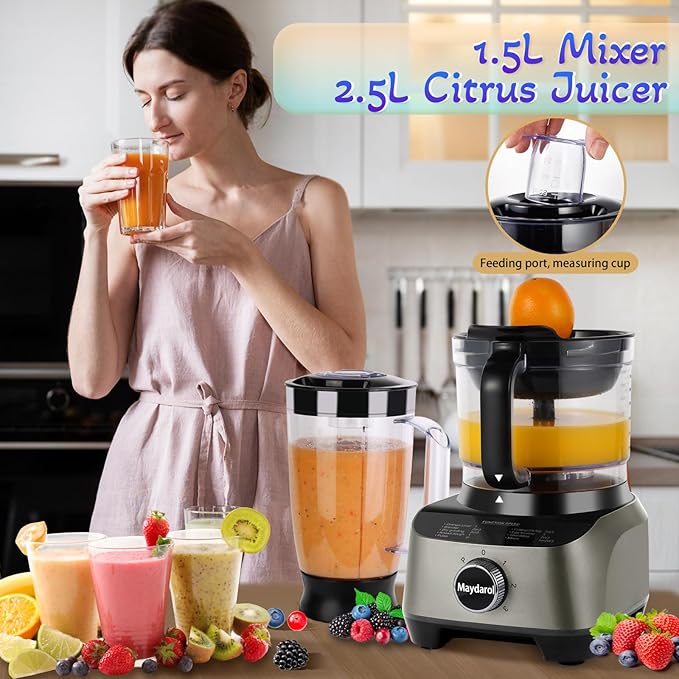 14 Cup Blender and Food Processor Combo for kitchen, large food processor for Chopping,Blending, Mixing,Mincing, Slicing, Shredding,Mincing, Purees & Dough Easy to Operate and Clean for Home Use,600W