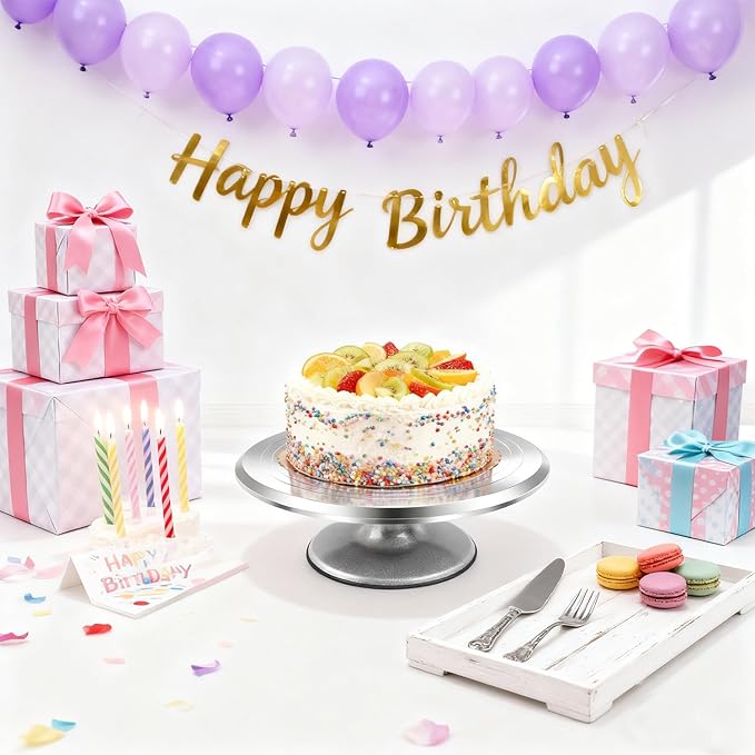 12 Inch Aluminium Rotating Cake Stand Turntable, Cake Decorating Kit Supplies with Icing Piping Tips, Frosting Spatulas, Pastry Bags, Scrapers and Other Cake Decorating Tools (85Pcs)